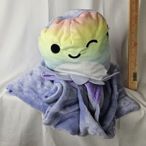 Pillowfort Squishmallows Kids Hooded Throw Blanket Purple Rainbow 30x50